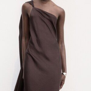 MANGO Brown Satin Asymmetrical Dress